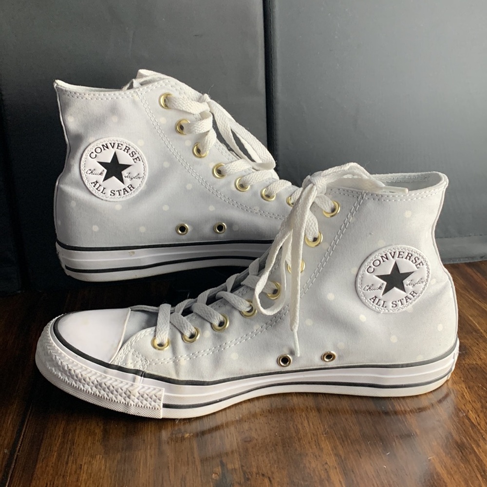 Converse All Star Gray White Polka Dots Size 9 Women Sneakers High Tops